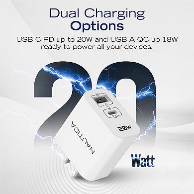 Nautica Turan Core 20 Bundle, 2 Pack 20W USB C Chargers with 60W Cables for iPhone, Android and more
