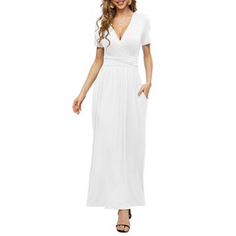 Womens Wrap Style Long Dress with V-Neck and Practical Pockets