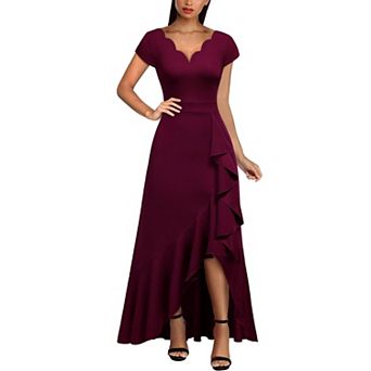 Womens Vintage V Neck Ruffle Split Bridesmaid Party Long Dress