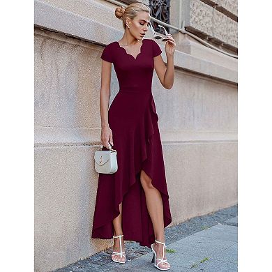 Womens Vintage V Neck Ruffle Split Bridesmaid Party Long Dress