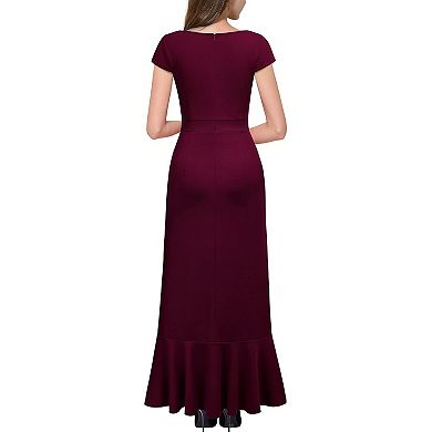 Womens Vintage V Neck Ruffle Split Bridesmaid Party Long Dress