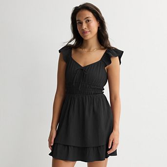 Juniors' Rewind Lace Trim Sweetheart Neck Skater Dress