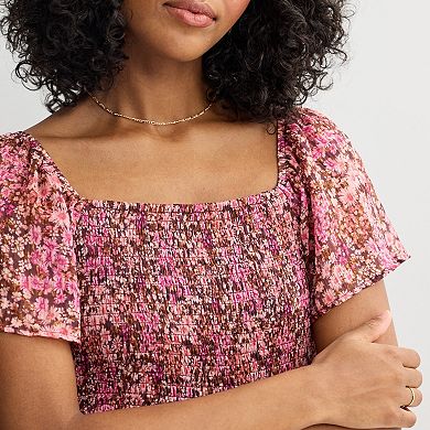 Juniors' Rewind Smocked Flutter Sleeve Skater Dress
