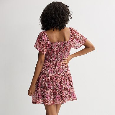 Juniors' Rewind Smocked Flutter Sleeve Skater Dress