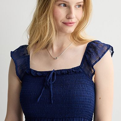 Juniors' Rewind Smocked Tie Front Midi Dress