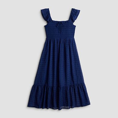 Juniors' Rewind Smocked Tie Front Midi Dress