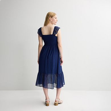 Juniors' Rewind Smocked Tie Front Midi Dress