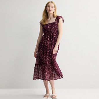 Juniors' Rewind Smocked Tie Front Midi Dress