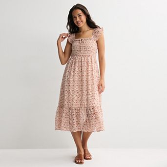 Juniors' Rewind Smocked Tie Front Midi Dress