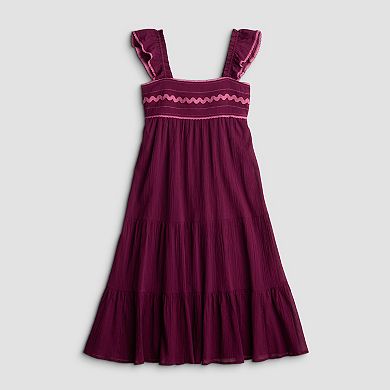 Juniors' Rewind Embroidered Flutter Strap Midi Dress