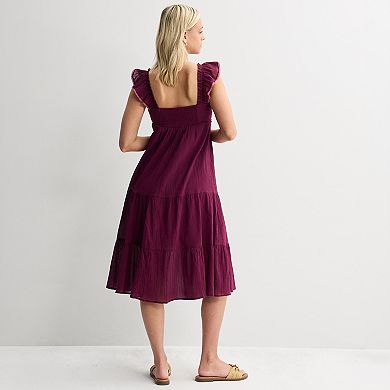 Juniors' Rewind Embroidered Flutter Strap Midi Dress