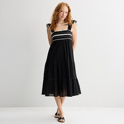embroidered dress juniors Juniors' Rewind Embroidered Flutter Strap Midi Dress, Girl's, Size: XL, Black