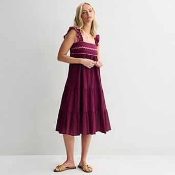 Juniors' Rewind Embroidered Flutter Strap Midi Dress
