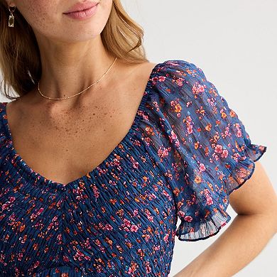 Juniors' Rewind V-Neck Flutter Sleeve Skater Dress