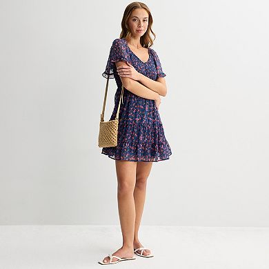 Juniors' Rewind V-Neck Flutter Sleeve Skater Dress