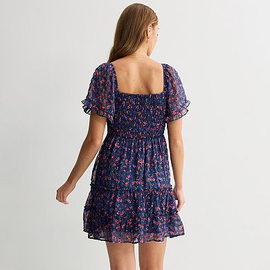 Juniors' Rewind V-Neck Flutter Sleeve Skater Dress