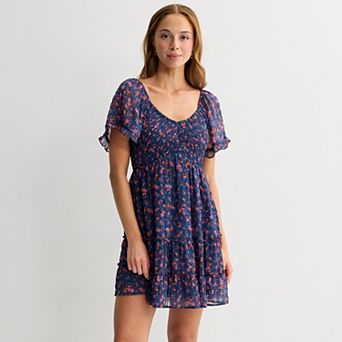 Juniors' Rewind V-Neck Flutter Sleeve Skater Dress