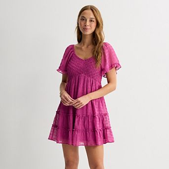 Juniors' Rewind V-Neck Flutter Sleeve Skater Dress