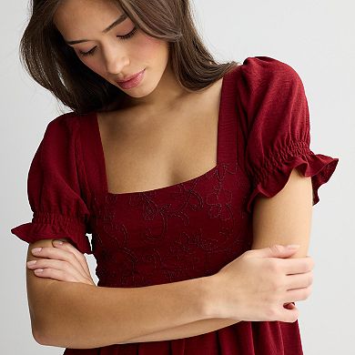 Juniors' Mary & Mo Tonal Embroidered Dress