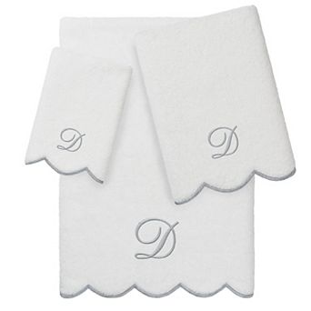 Linum Home Textiles 3 pc Adornia Scallop Turkish Cotton Bath Towel, Hand Towel & Fingertip Towel Set