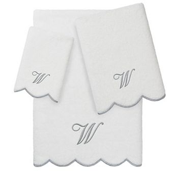 Linum Home Textiles 3 pc Adornia Scallop Turkish Cotton Bath Towel, Hand Towel & Fingertip Towel Set