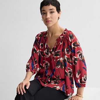 Women's Nine West Tie Neck Popover Blouse