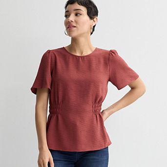 Petite Nine West Cinched Flutter Sleeve Blouse