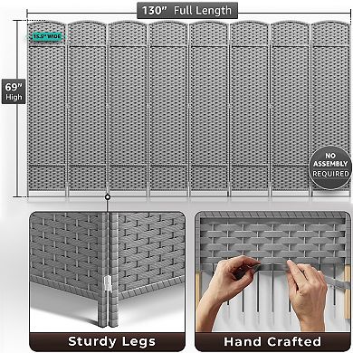 Sorbus Extra Wide Double Hinged 8 Panels Partition Room Dividers - Mesh Hand-Woven Design