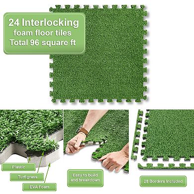 Sorbus 24 Piece 24 x 24 in. Interlocking Floor Mat Grass (96 Sq Ft area)