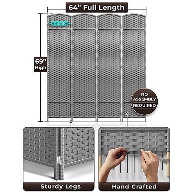 Sorbus 4 Panel Room Divider Panel - Extra Wide Double Hinged Panels - Folding Privacy Screens
