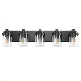 30.8 in 5-Light Matte Black Wall Sconce with Clear Glass Shade