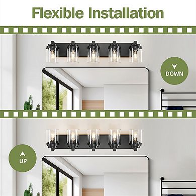 30.8 in. 5-Light Matte Black Wall Sconce with Clear Glass Shade