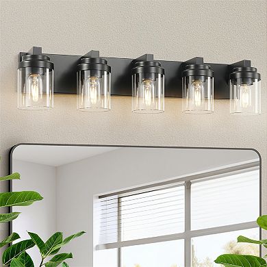 30.8 in. 5-Light Matte Black Wall Sconce with Clear Glass Shade