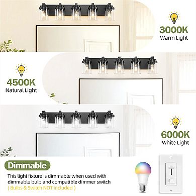 30.8 in. 5-Light Matte Black Wall Sconce with Clear Glass Shade