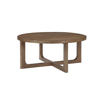 Bly Coffee Table, 42 Inch Round Top, Open X-Base Design, Light Brown