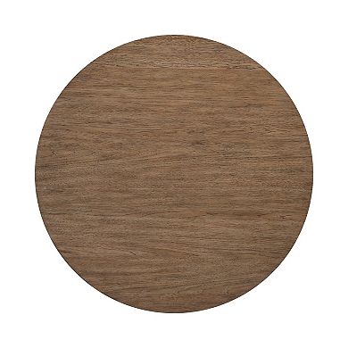 Bly Coffee Table, 42 Inch Round Top, Open X-Base Design, Light Brown
