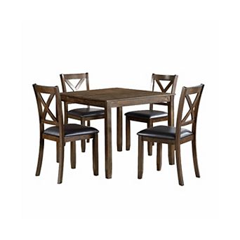 Gimi 5 pc Dining Table Set, 4 X Back Faux Leather Chairs, Charcoal Brown