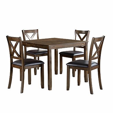 Gimi 5pc Dining Table Set, 4 X Back Faux Leather Chairs, Charcoal Brown