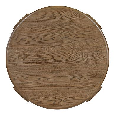 Eli Coffee Table, 40 Inch Round Swivel Top, Lower Open Shelf, Brown