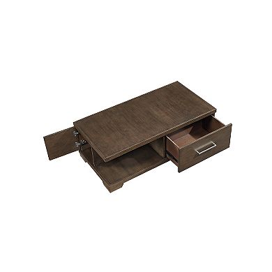 Duny Coffee Table with Open Shelf, 50 Inch, 1 Door, Espresso Brown