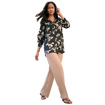 Roaman's Women's Plus Size Georgette Roll-Tab Utility Shirt