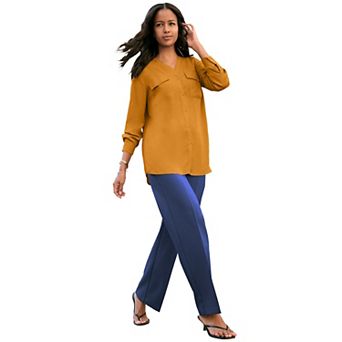 Roaman's Women's Plus Size Georgette Roll-Tab Utility Shirt