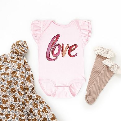 Love Cursive Paint - Baby Flutter Sleeve Bodysuit