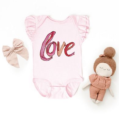 Love Cursive Paint - Baby Flutter Sleeve Bodysuit
