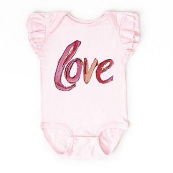 Love Cursive Paint - Baby Flutter Sleeve Bodysuit