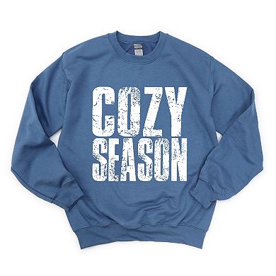 Cozy Season Block Distressed White - Women's Graphic Sweatshirt