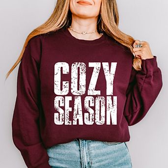 Cozy Season Block Distressed White - Women's Graphic Sweatshirt