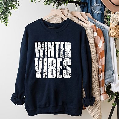 Winter Vibes Block Distressed - Women's Graphic Sweatshirt
