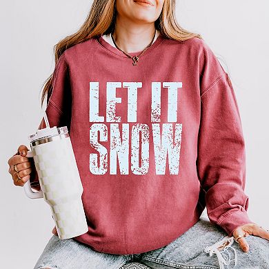Let It Snow Block Distressed - Women's Lightweight Garment Dyed Sweatshirt