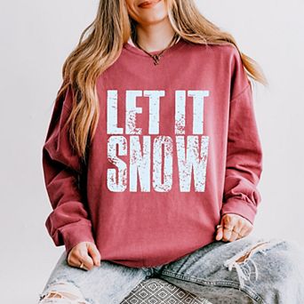 Let It Snow Block Distressed - Women's Lightweight Garment Dyed Sweatshirt